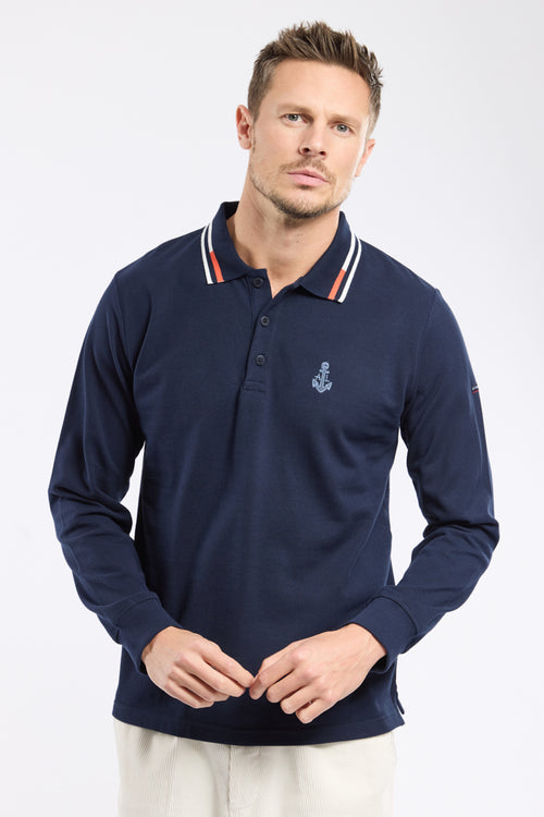 armor lux polo 100 coton manches longues maille piquée