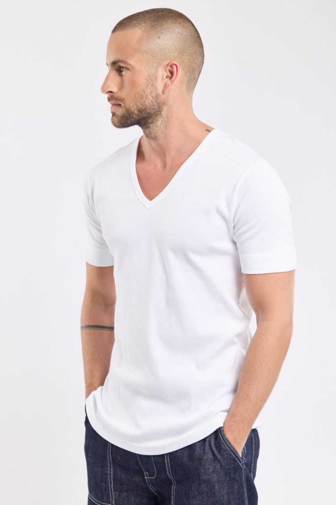 armor lux t shirt manches courtes col v coton bio