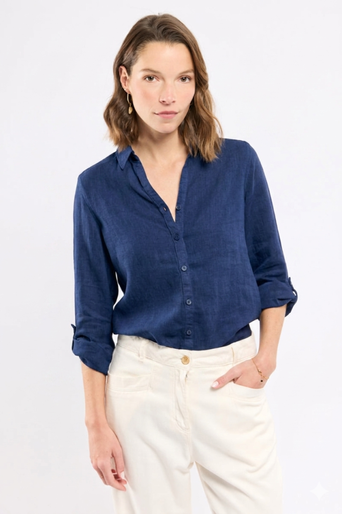 chemisier lin bleu marine lebek