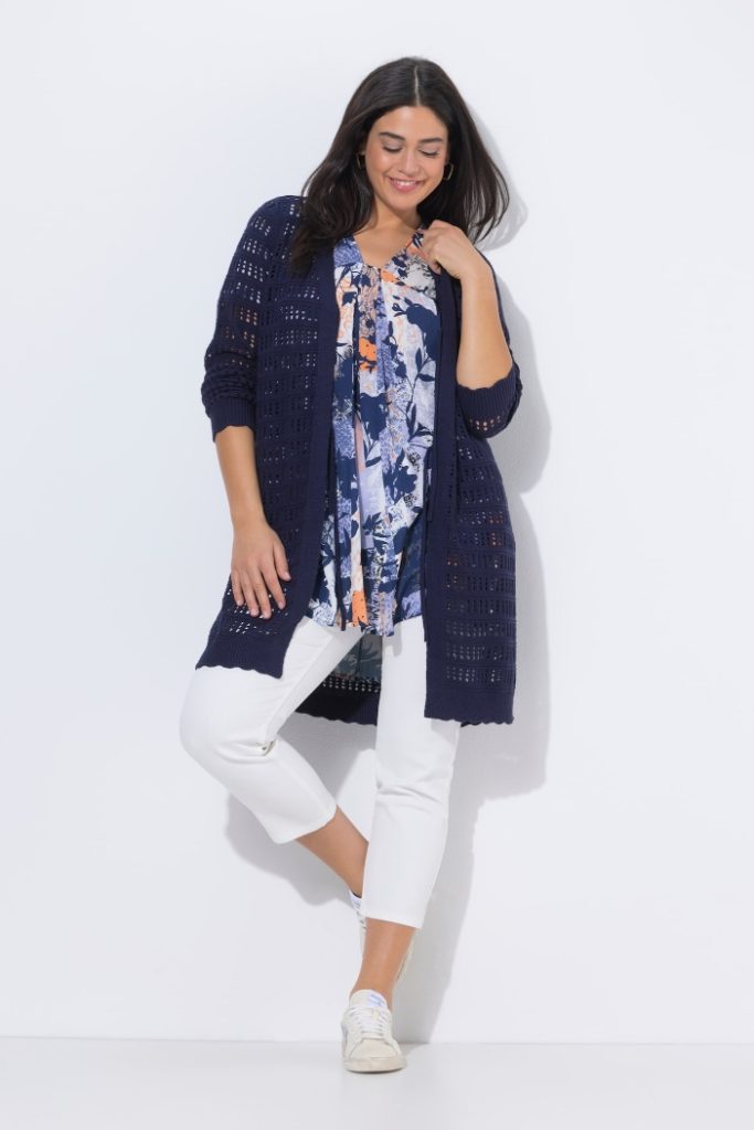 valtex pluriel gilet long jean ajouré